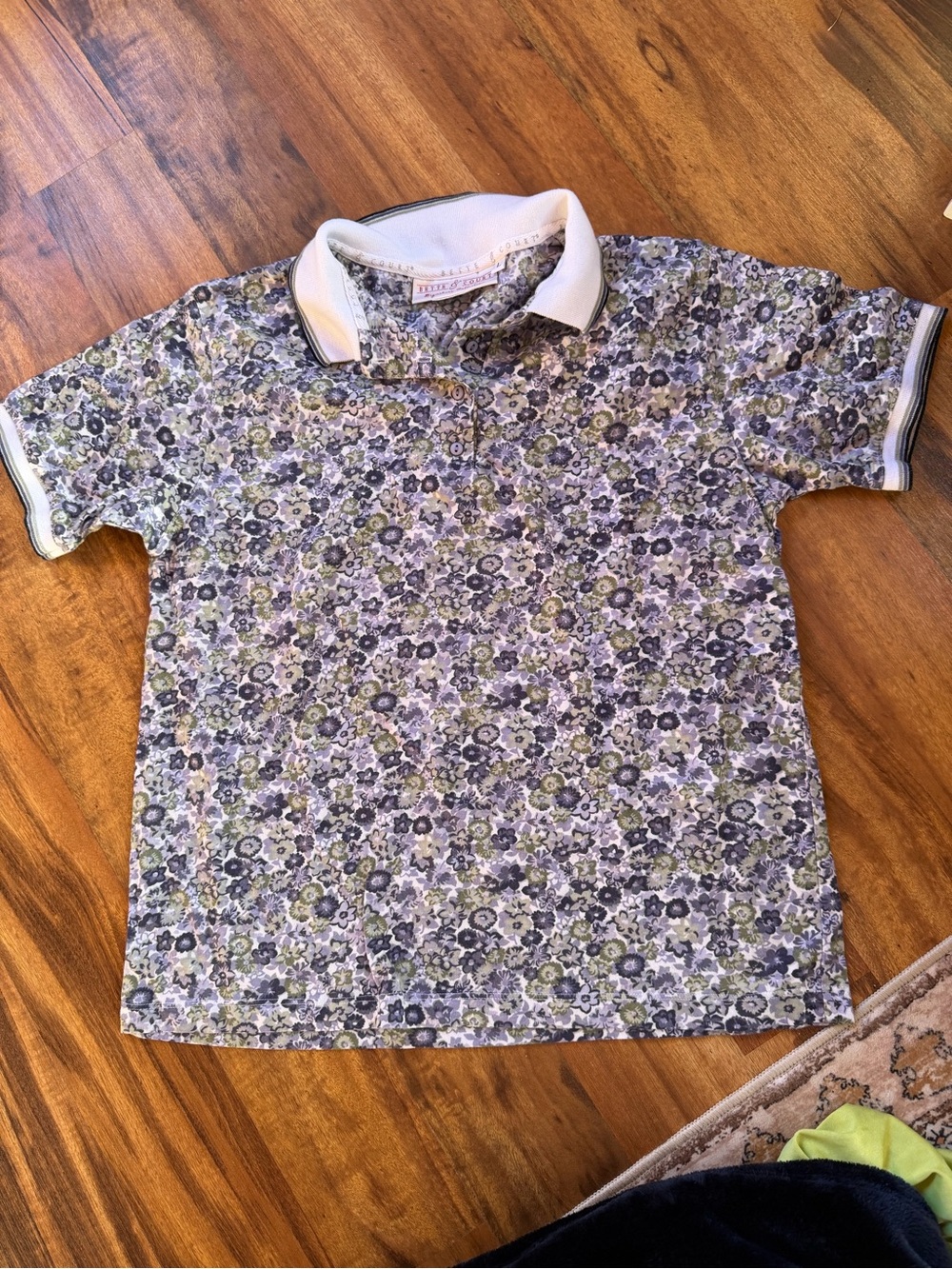 Women’s Floral Polo with White Contrast Collar - Purple/Green